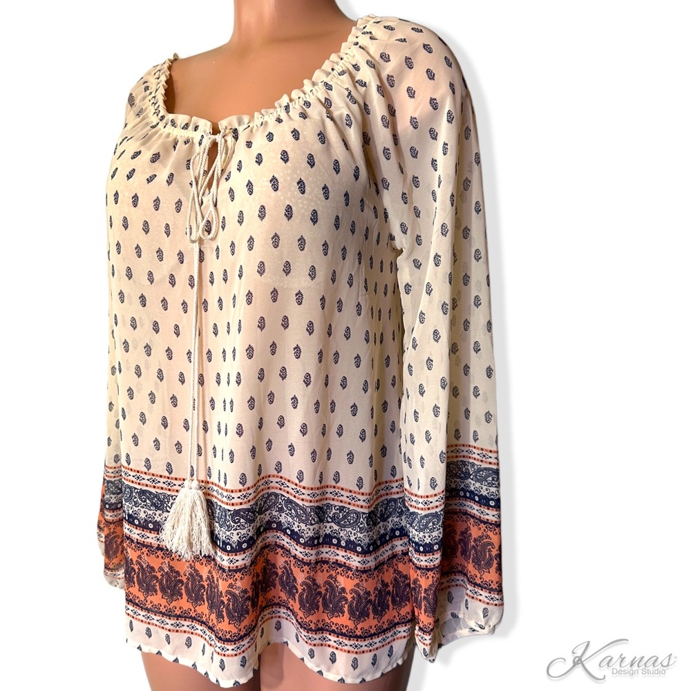 Blu Pepper Sheer Boho Tassel Top LG